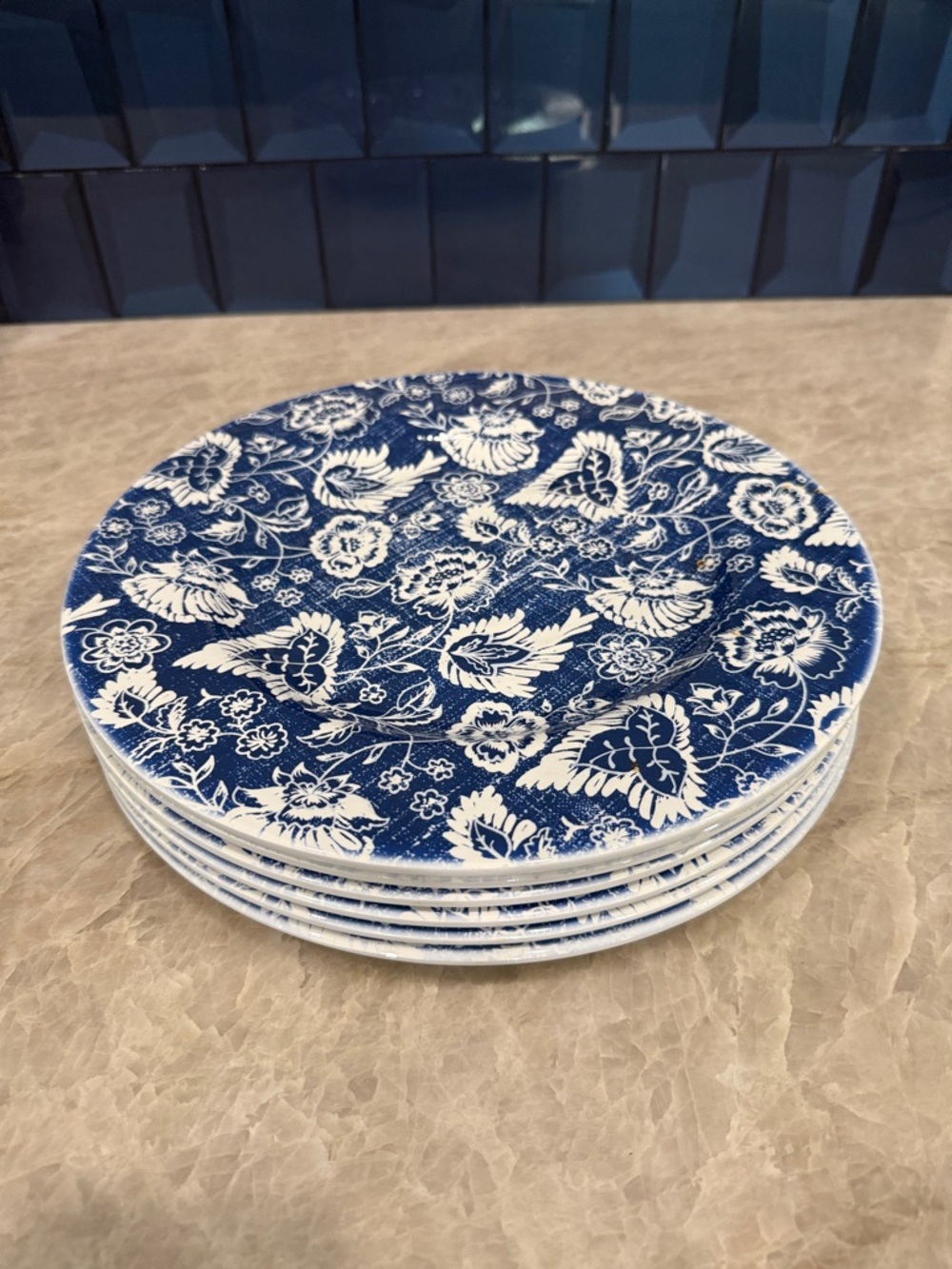 Sur La Table Blue and White Floral Melamine Dinner Plates - Set of 6